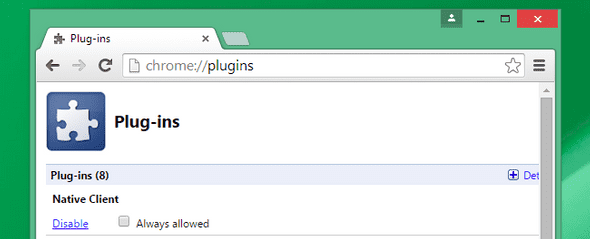 Google Native Client plug-in settings in the Chrome browser