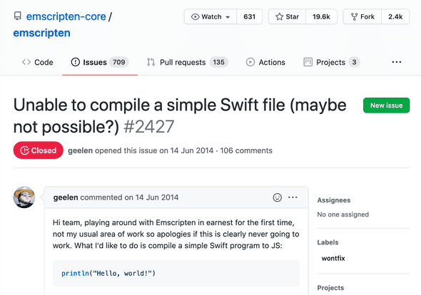 A screenshot of a GitHub issue with title 